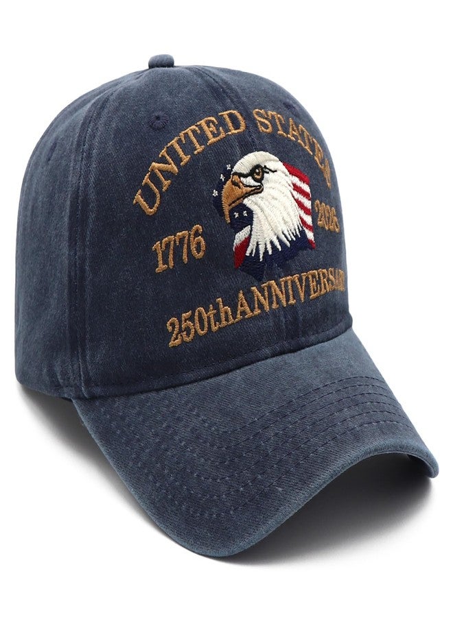 Treayes 250 Anniversary USA Hat Embroidered Adjustable 250 Anniversary USA Hat,Patriotic Bald Eagle Baseball Cap for Men Women Gifts Navy Blue - Image 3
